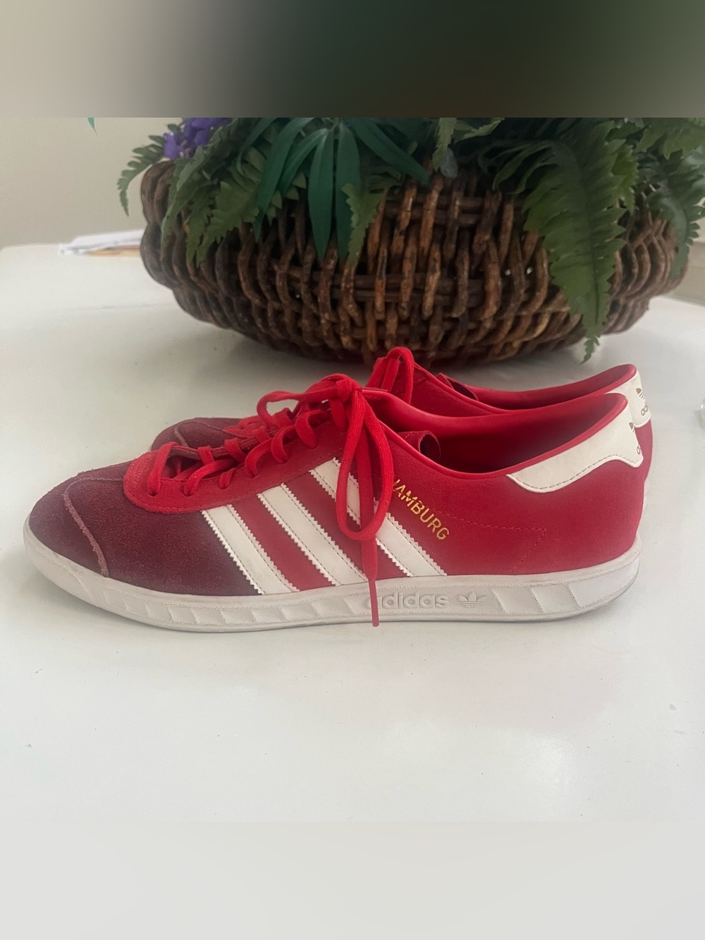 VTG Adidas HAMBURG RARE Maroon Red Suede Sneaker Mens Sz 10 S79988 Lace Up Low